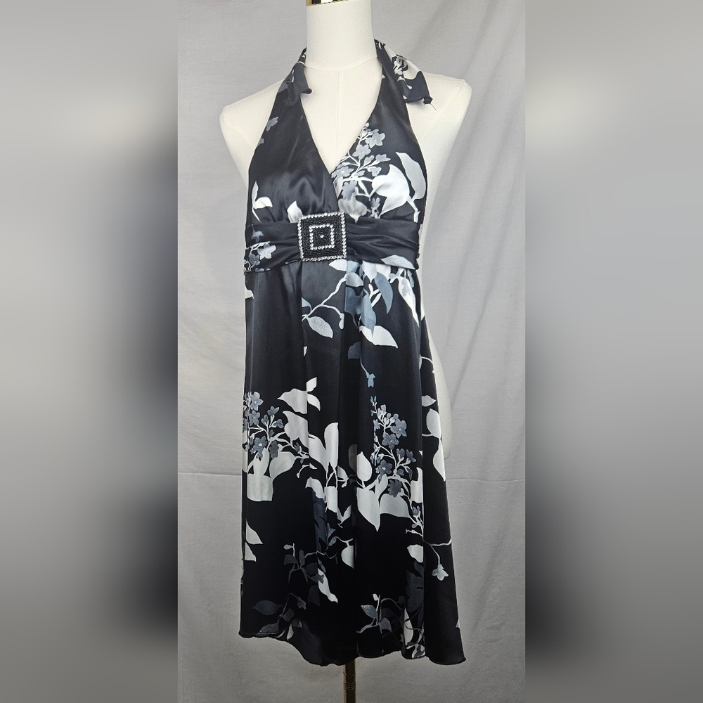 Speechless Women's Blck Floral Cocktail Halter Dress With Jewel Accent Sz 3 Y2k
